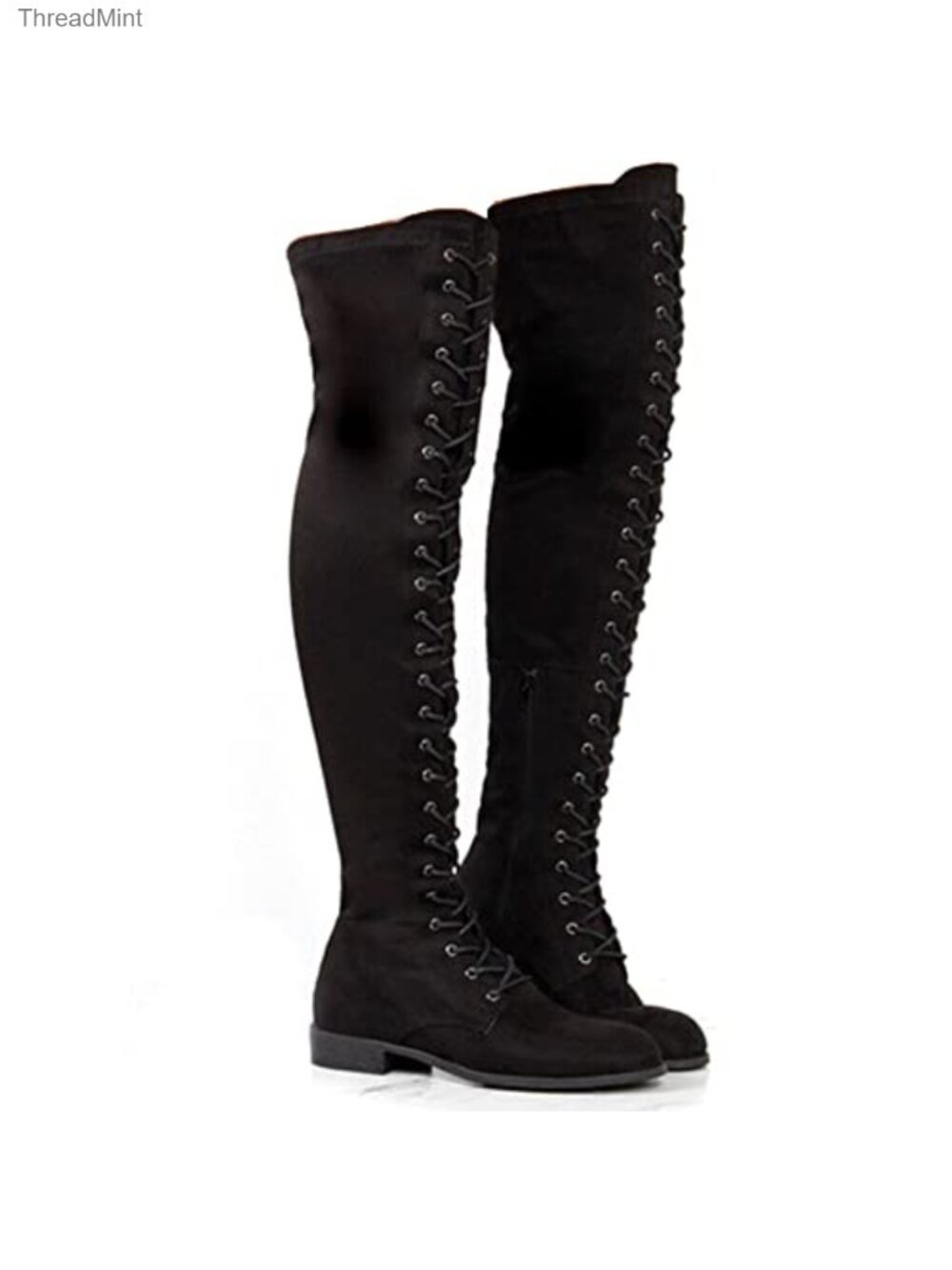 Over the Knee Suede Leather Lace Up Combat Boots